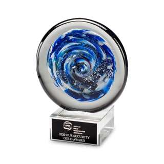 Blue & White Disc-Shaped Art Glass Award