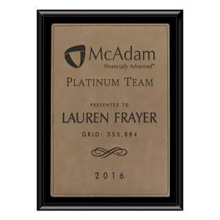 Black Economy Finish Plaque with Light Brown Lasered Leatherette Plate